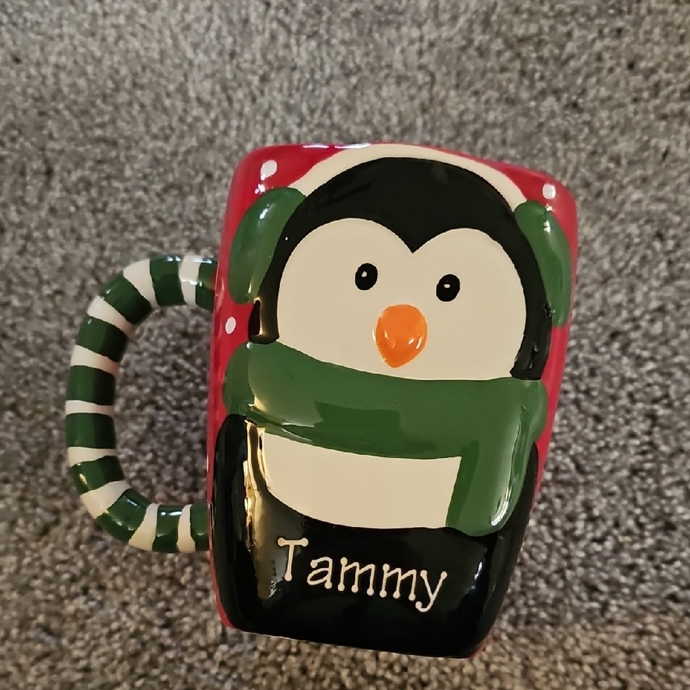 🟠XX🔹️Penguin Themed Red Mug Personalized "Tammy"